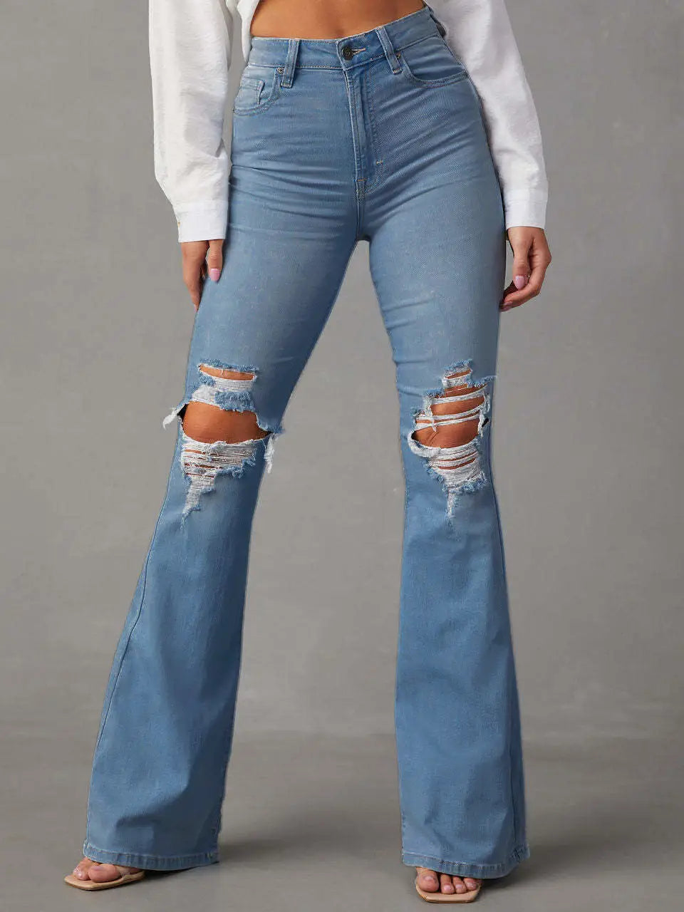 ripped high-waisted style wide-leg jeans