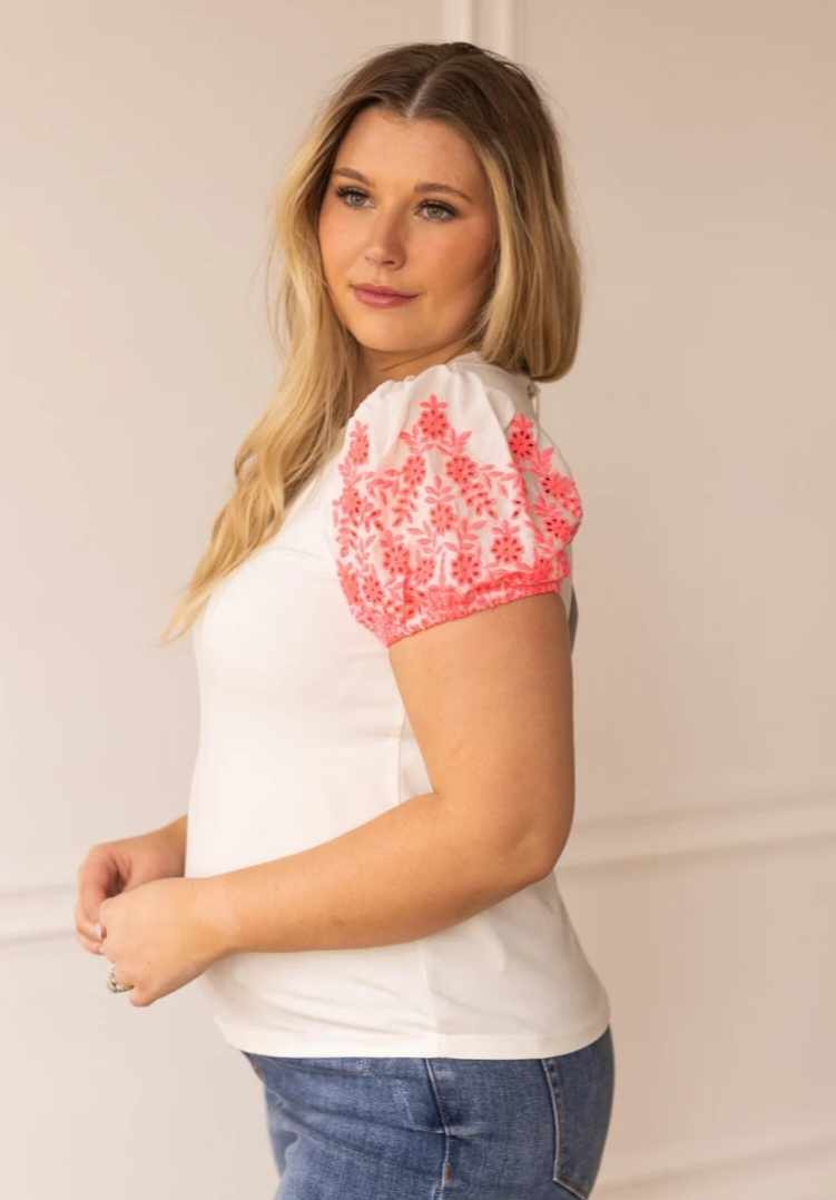 Prairie rose eyelet sleeve top