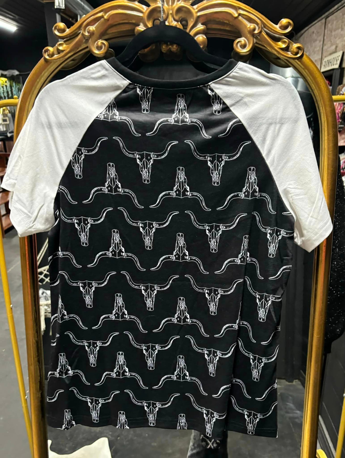 Western steer skull 3D embroidered top