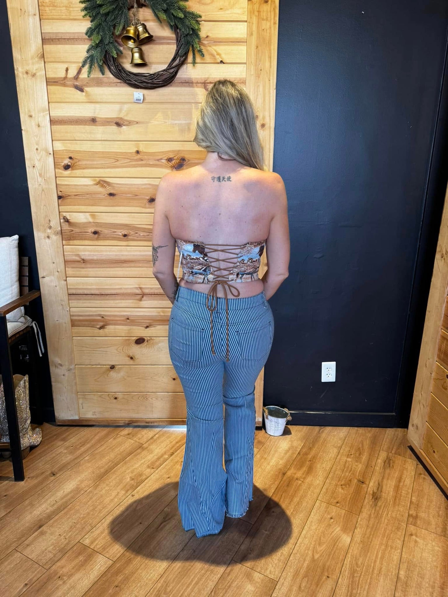 Horse Jacquard Lace-Up Corset Top