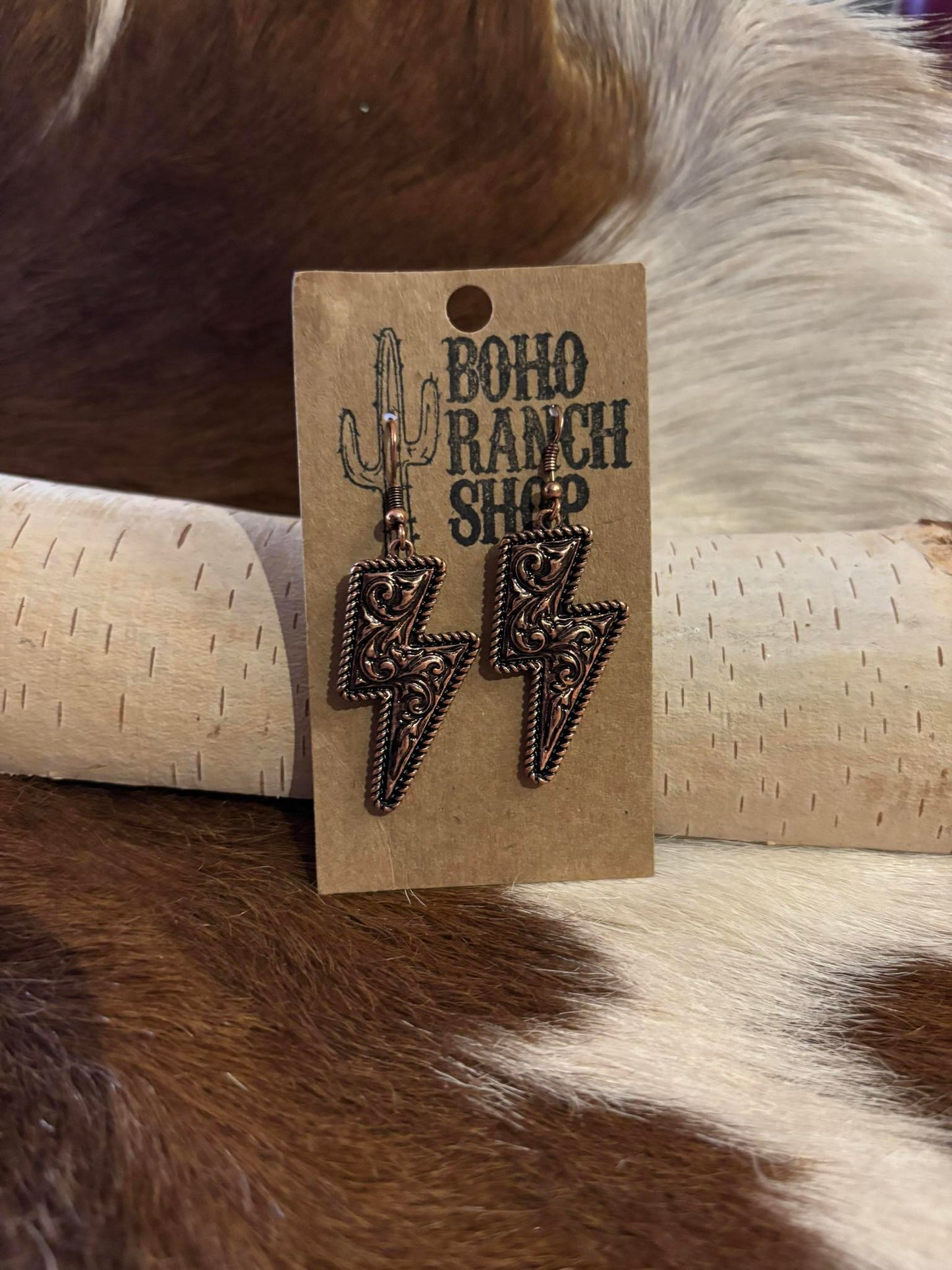 Western Floral Casting Lightning Bolt Thunder Earrings