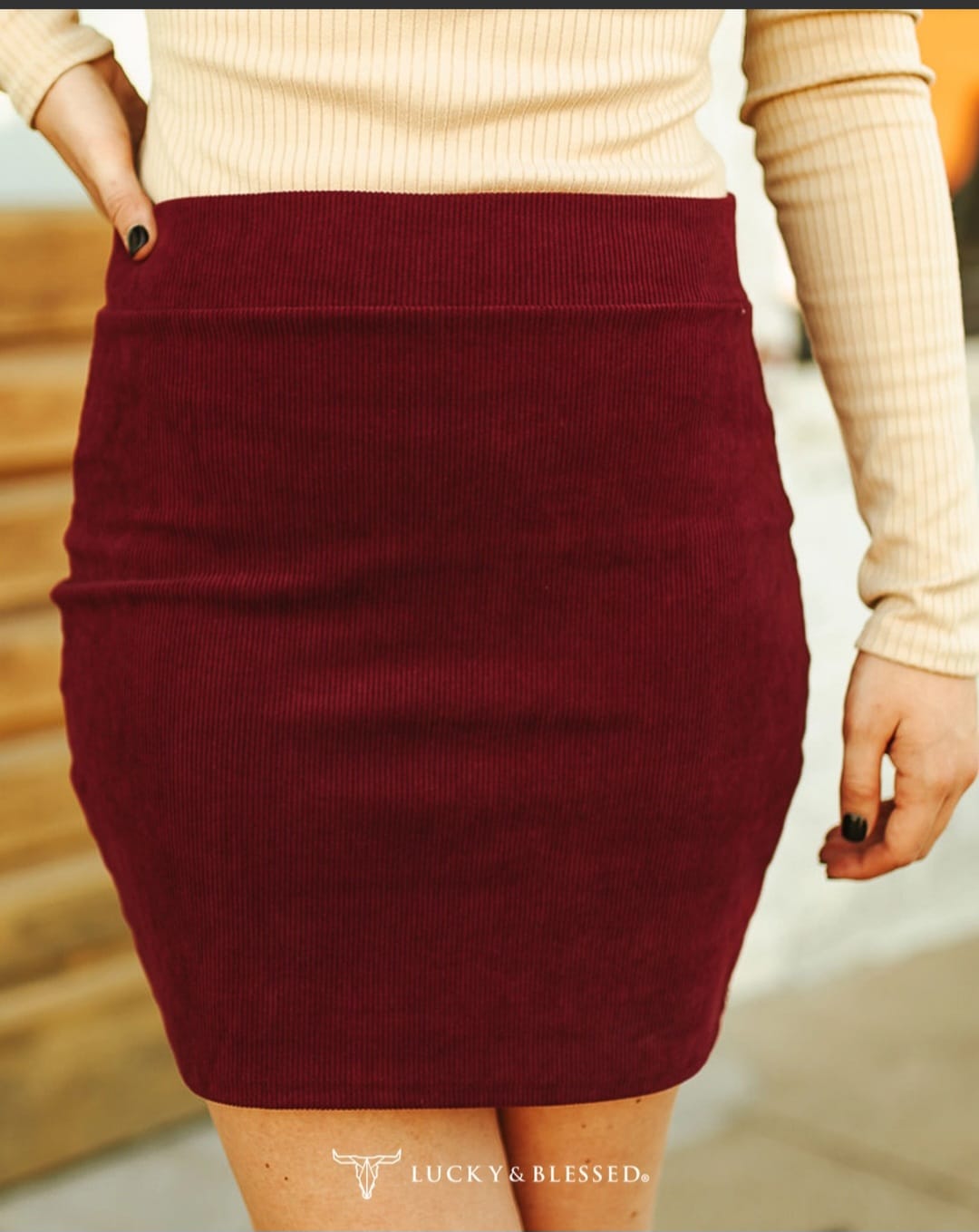 Burgundy Corduroy Stretch Skirt