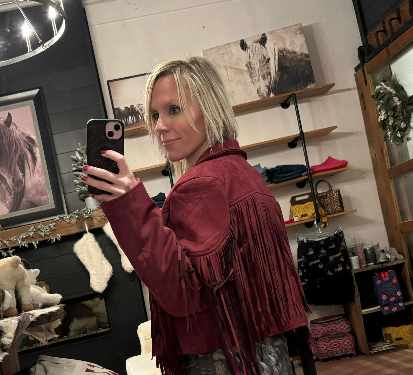 Burgandy fringe jacket
