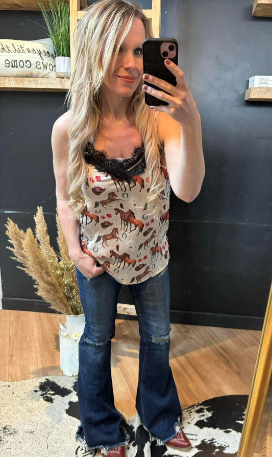 Off to the races satin camisole