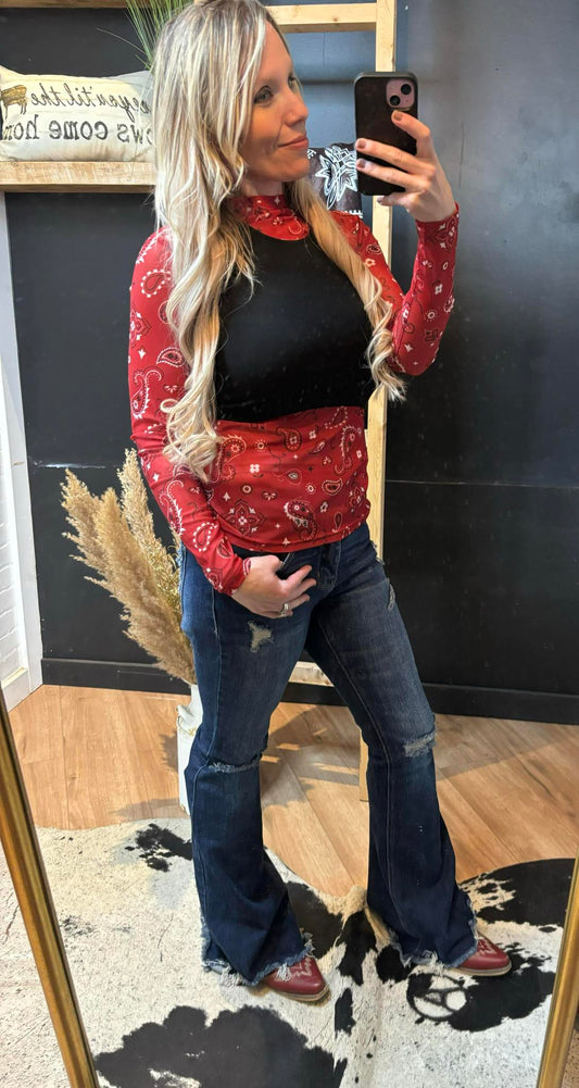 Bandana Babe Mesh Top red