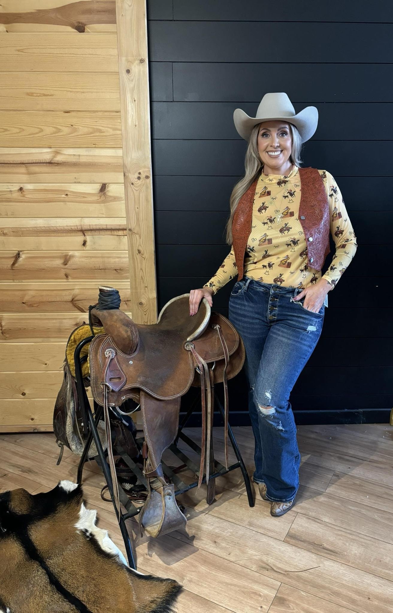 Vintage Cowboy Sheer Mock Neck Top