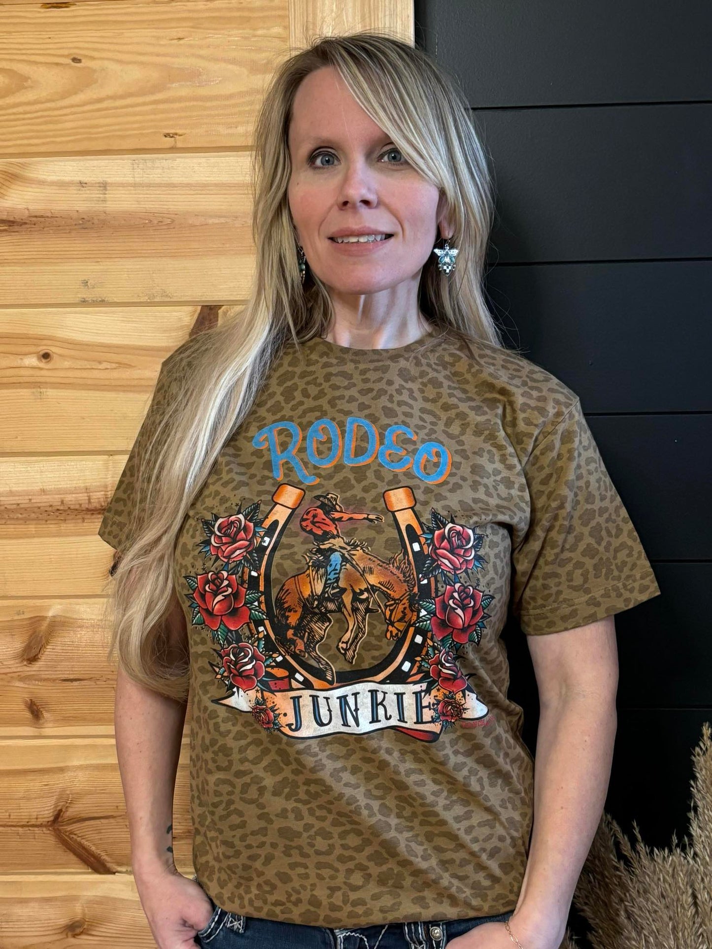 Rodeo Junkie Turquoise Lettering Graphic T-Shirt