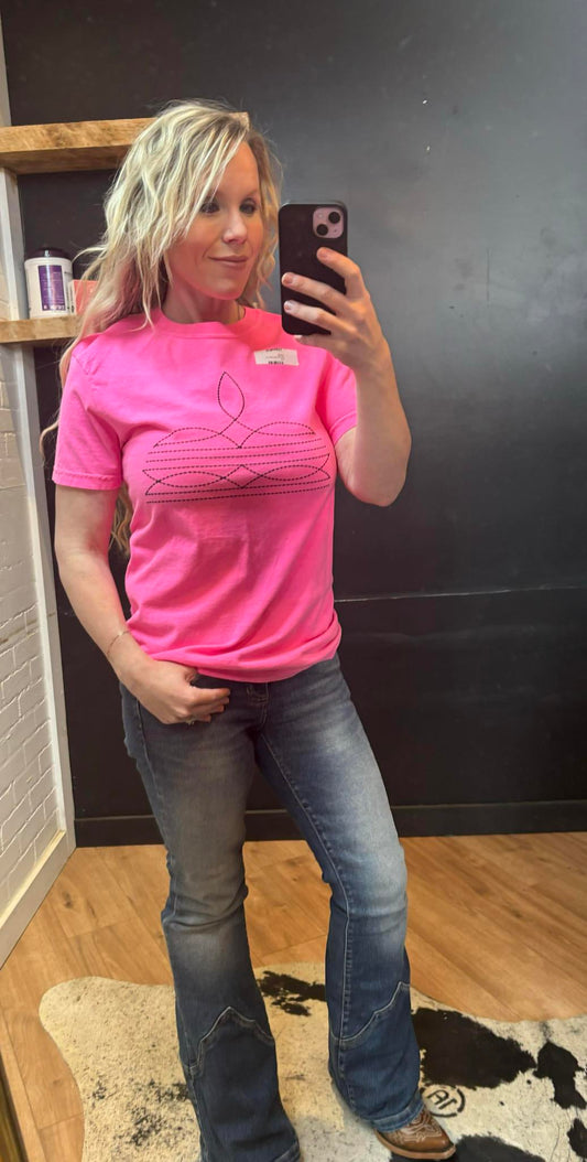 Neon Pink Boot stitch Tee
