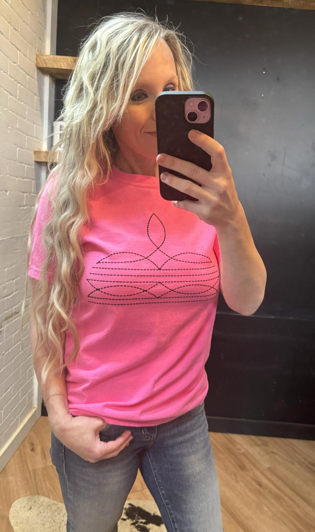 Neon Pink Boot stitch Tee