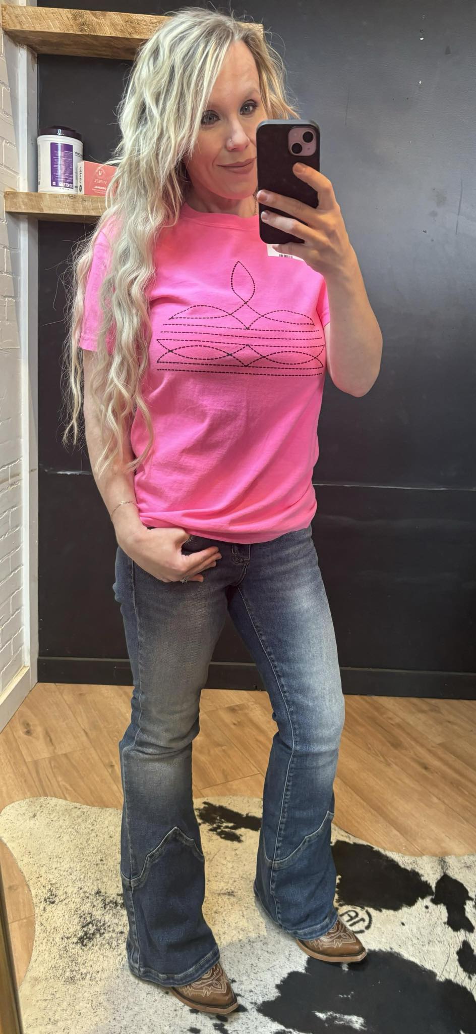 Neon Pink Boot stitch Tee