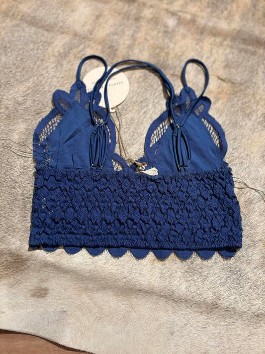 Blue Lace Eyelet Bralette with adjustable straps