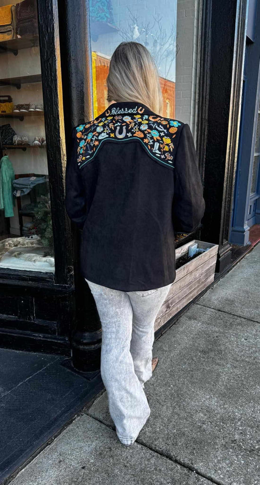 Black suede lucky blazer