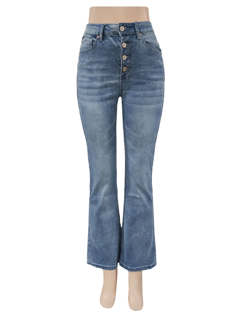 Stretch slim fit flared denim trousers