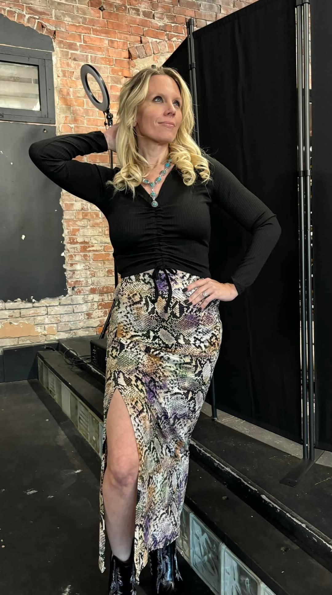 Snake Printed One Side Slit Maxi Skirt