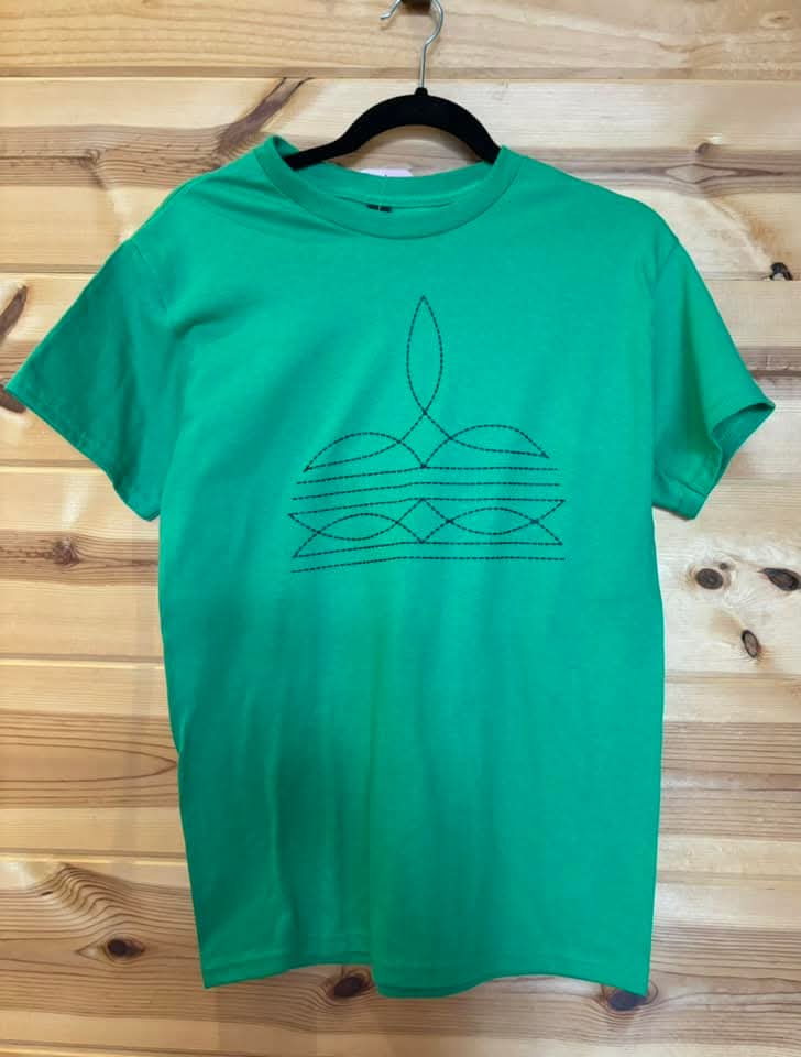Green boot stitch top