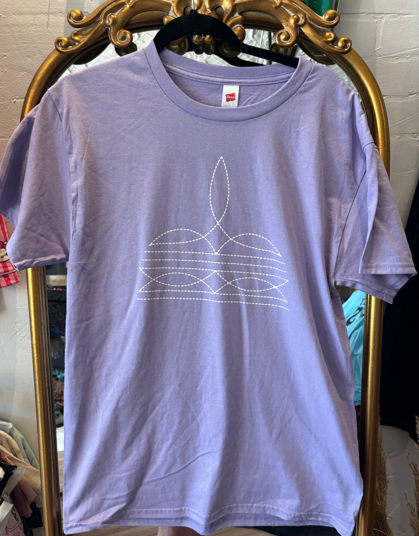 Purple boot stitch tee