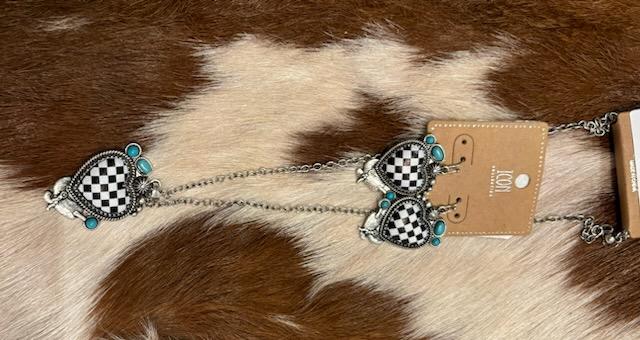 Checkered Print Western Heart Necklace