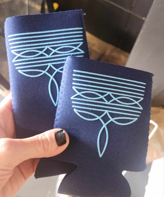 Blue boot stitch coozie short