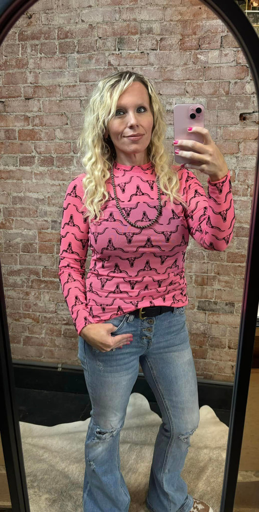 3D Pink skull Mesh Top