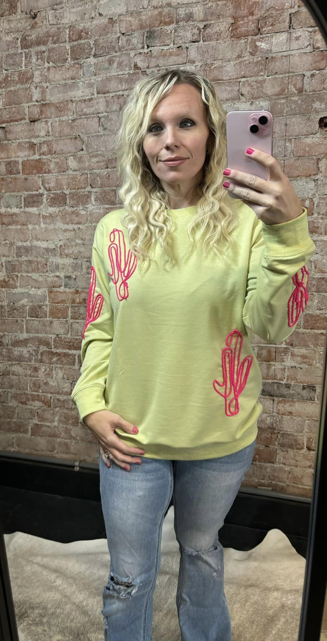 Cactus Rope Embroidery Light Weight Sweatshirt