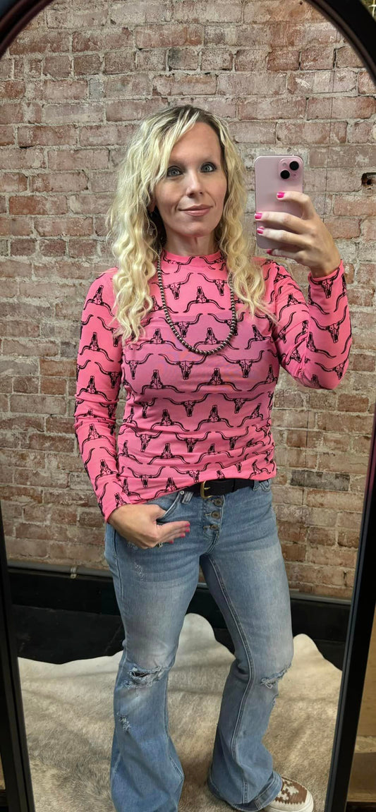 3D Pink skull Mesh Top