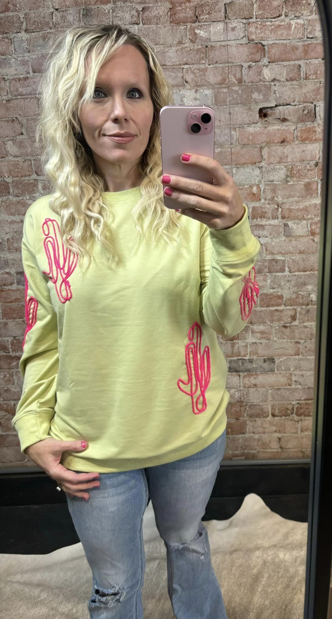 Cactus Rope Embroidery Light Weight Sweatshirt