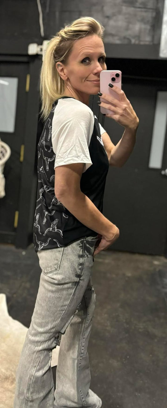 Destroyed mid rise stretch flare with trouser hem