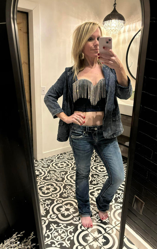 Rhinestone cowgirl crop top