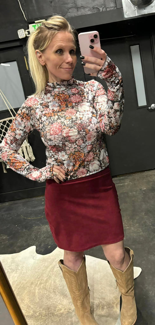 Burgundy Corduroy Stretch Skirt