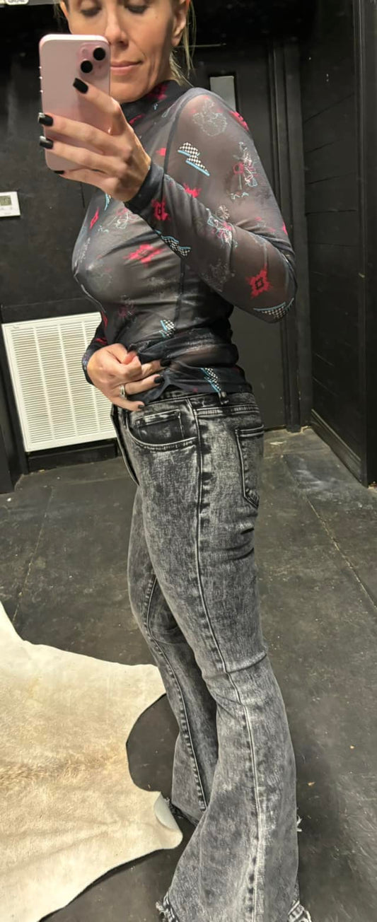 Button up super high rise stretch extreme Flare