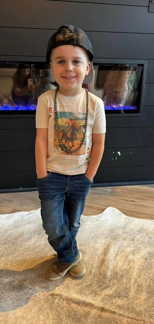 Boys king of hearts tee- oatmeal