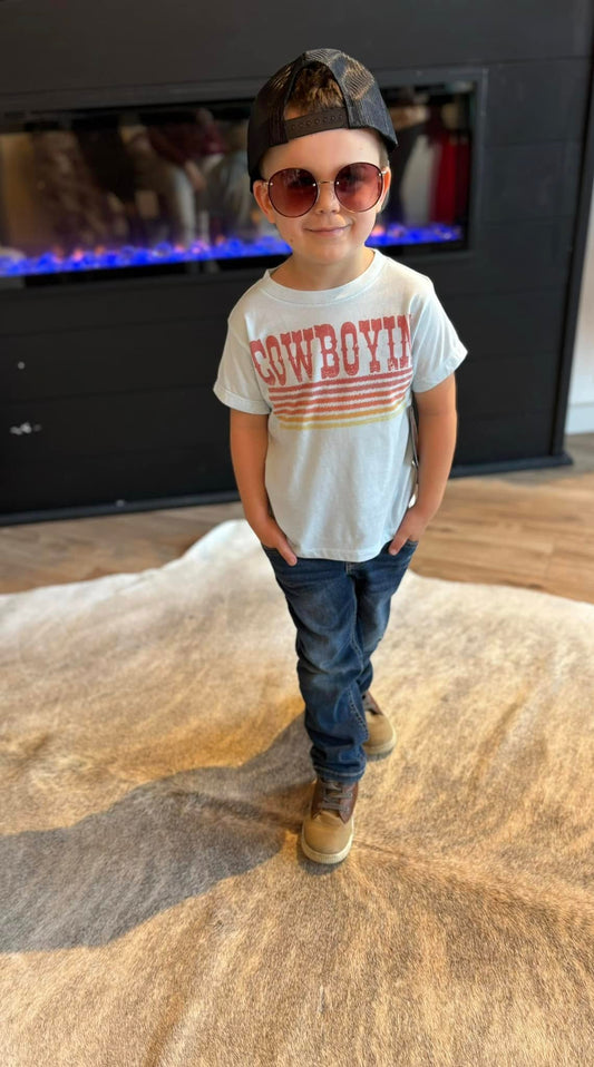 Boys Retro cowboyin ice blue tee
