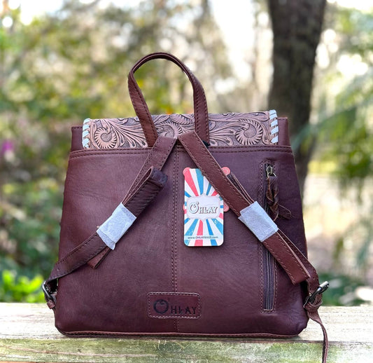 Upcycled LV Tooled Leather Cowhide Backpack Shoulder Bag