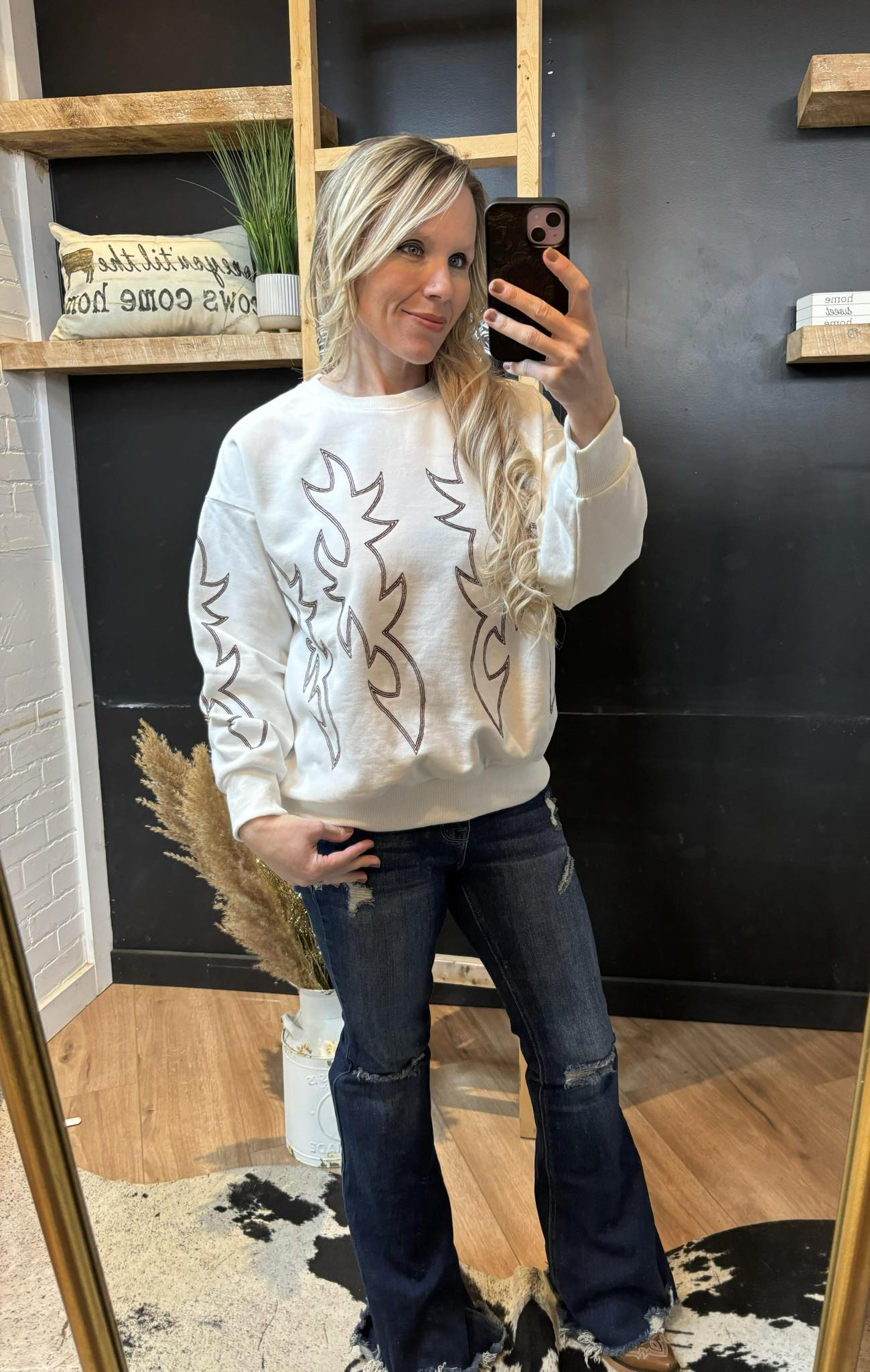 Western Boots Stitch Pullover Sweatshirt