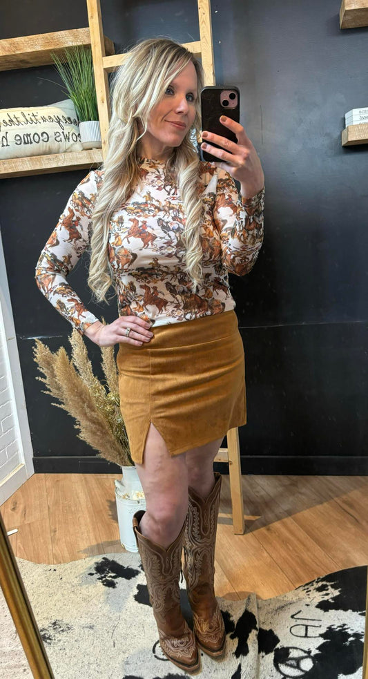 Suede side slit skort