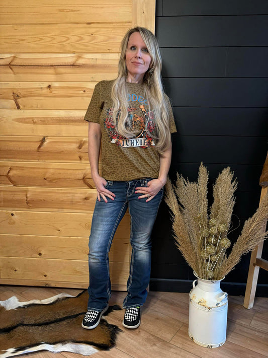 Rodeo Junkie Turquoise Lettering Graphic T-Shirt