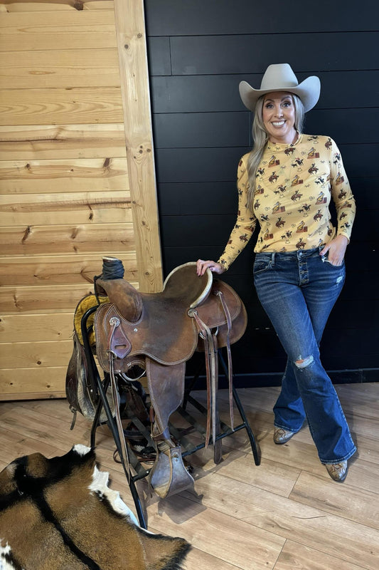 Vintage Cowboy Sheer Mock Neck Top