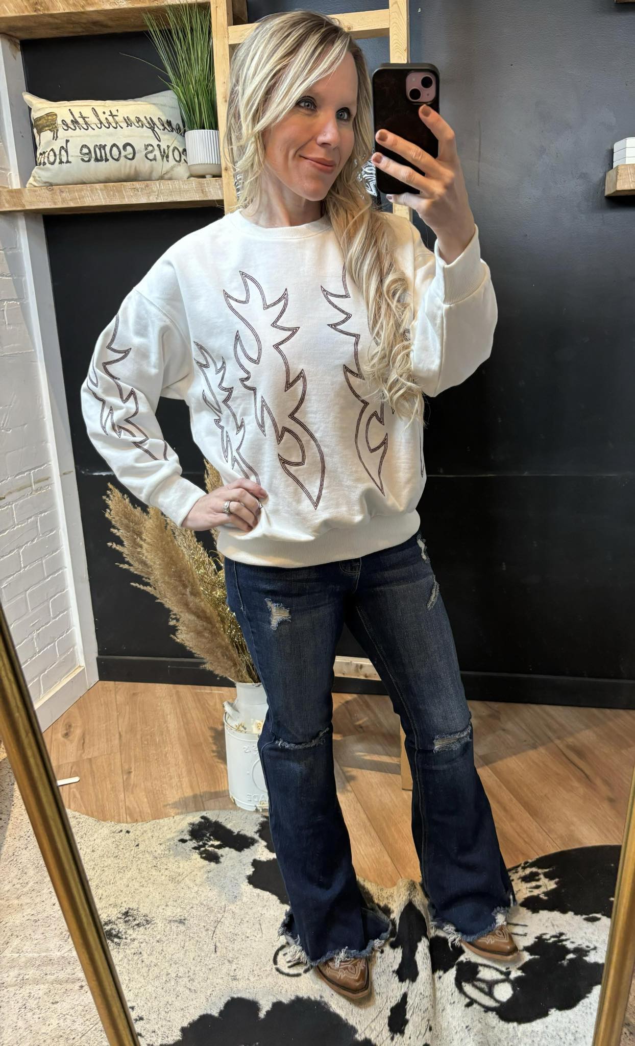 Western Boots Stitch Pullover Sweatshirt