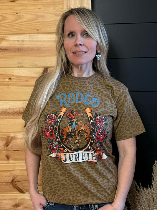 Rodeo Junkie Turquoise Lettering Graphic T-Shirt