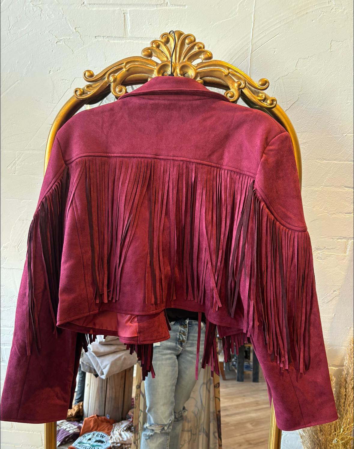 Burgandy fringe jacket