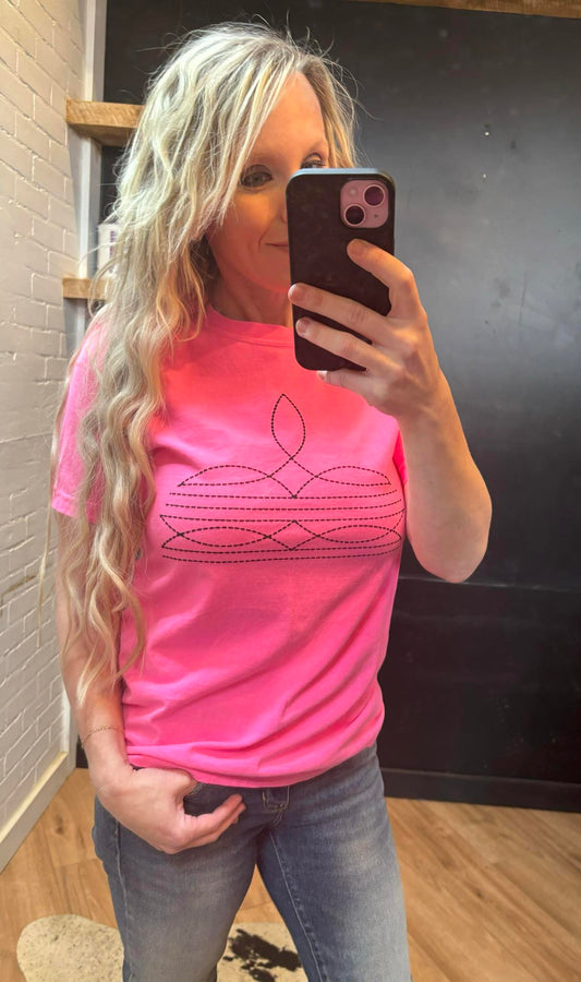 Neon Pink Boot stitch Tee