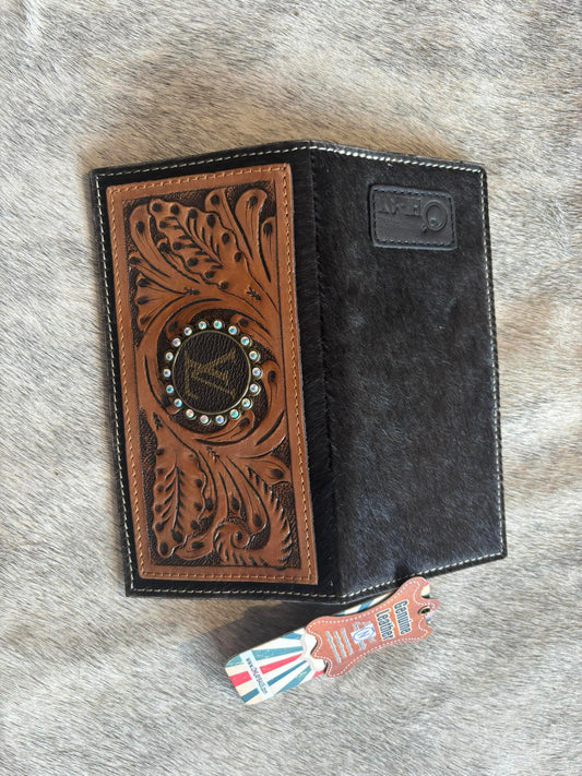 Upcycled LV Tooled Leather Cowhide Wallet Card Holder Boho