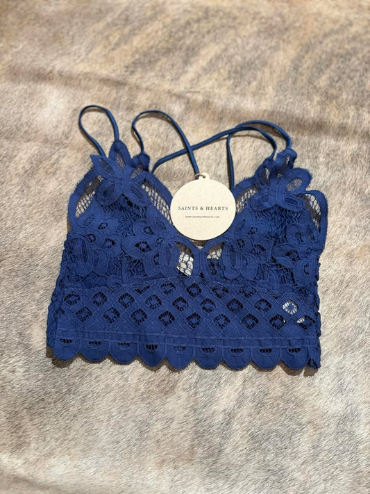Blue Lace Eyelet Bralette with adjustable straps