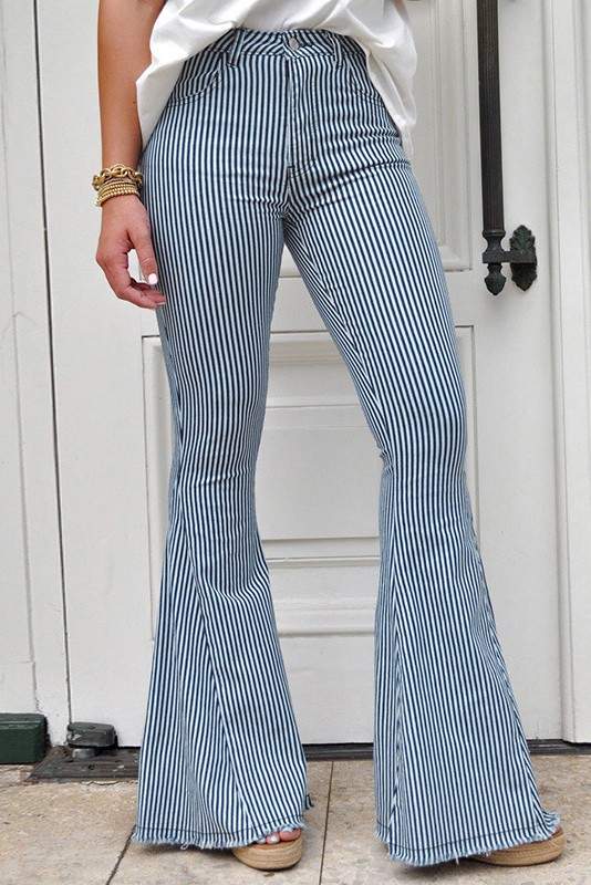 Striped high waisted flared pants for women