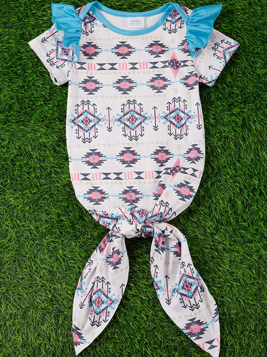Aztec printed baby gown with ruffle sleeve detail