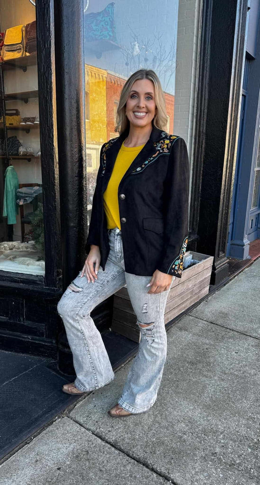 Black suede lucky blazer