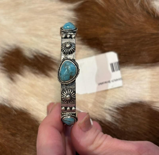 Turquoise Stone Metal Stretch Bracelet