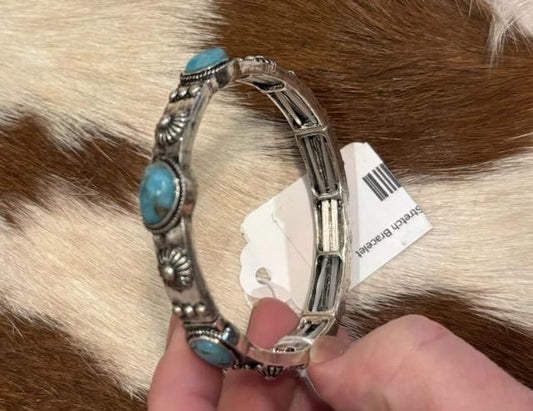 Turquoise Stone Metal Stretch Bracelet