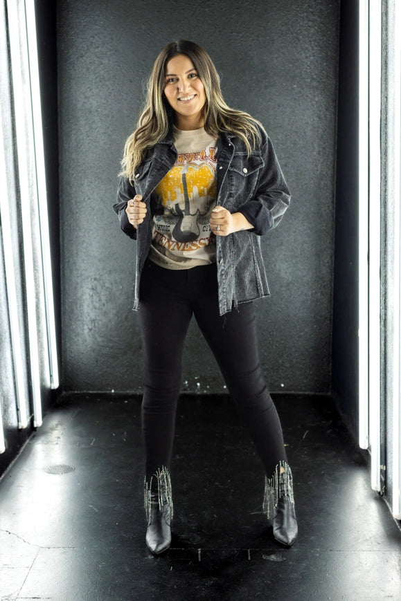 Black Skinny Jeans with Rhinestone Fringe Detail