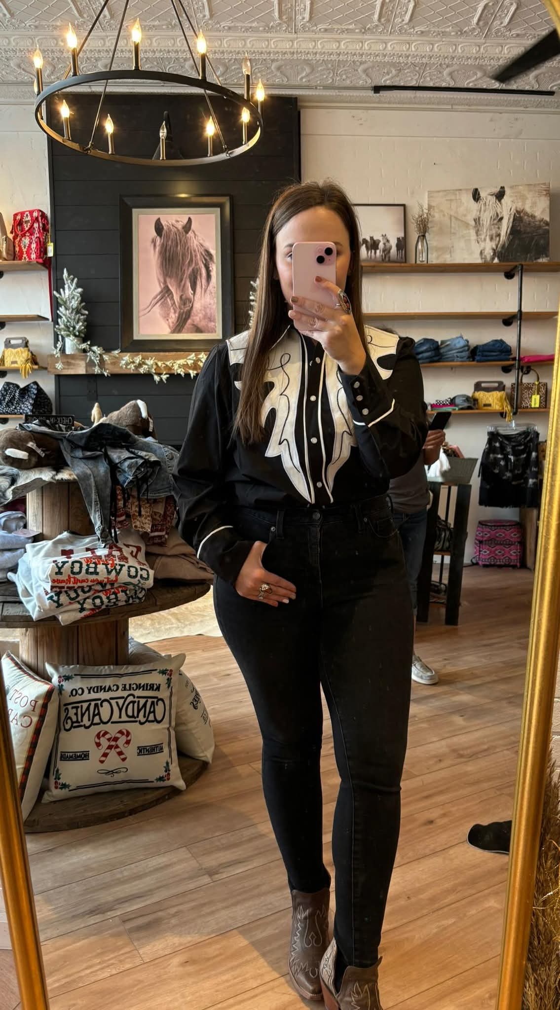 Black Button Down Shirt W White Embroidery Yoke